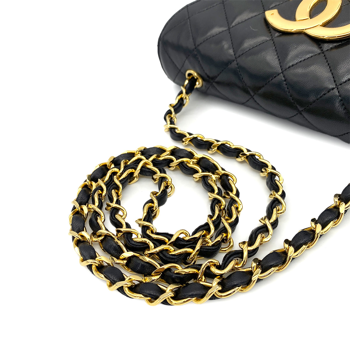 CHANEL VINTAGE BIG COCO HALF MOON CHAIN SHOULDER BAG BLACK LAMB SKIN 90248123