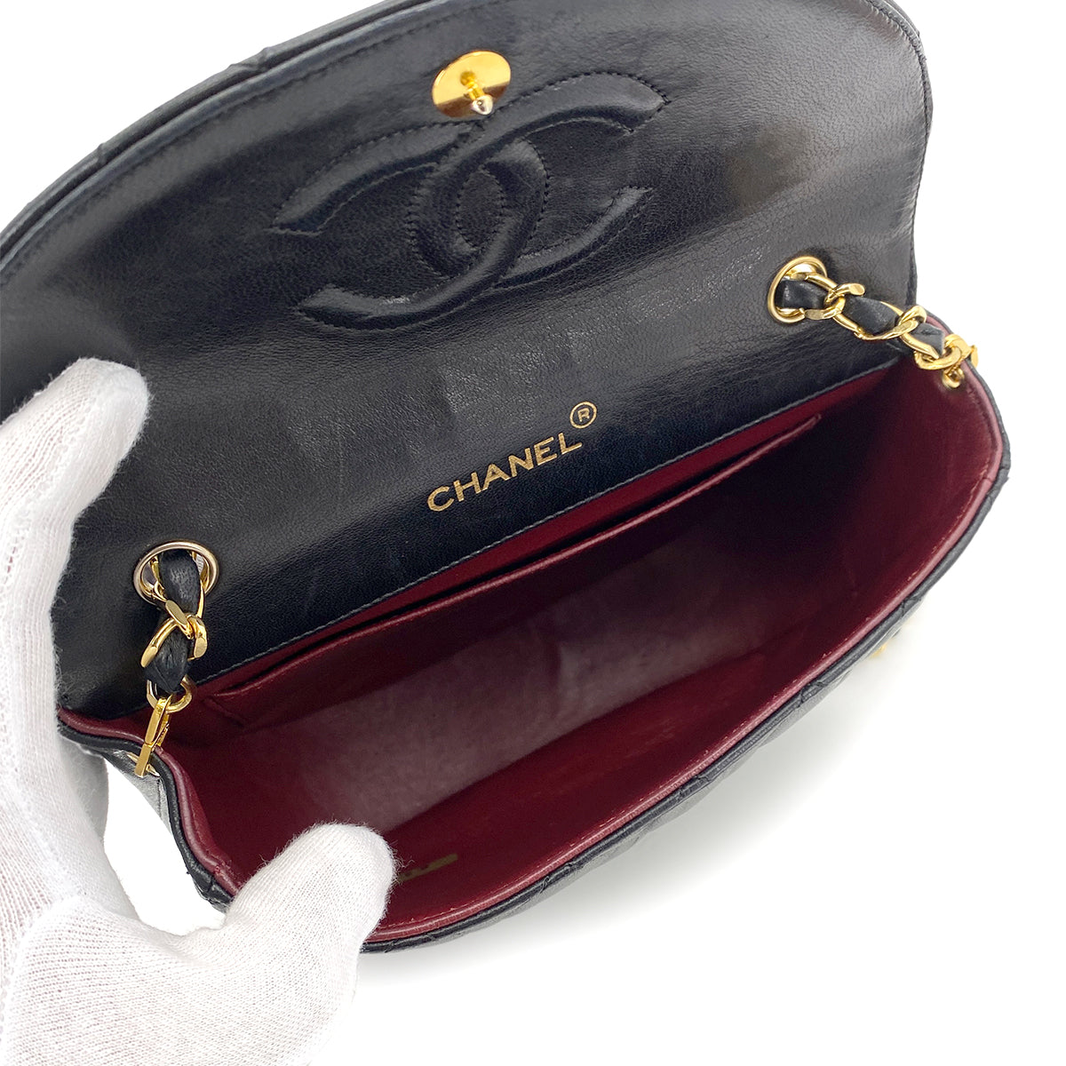 CHANEL VINTAGE BIG COCO HALF MOON CHAIN SHOULDER BAG BLACK LAMB SKIN 90248123