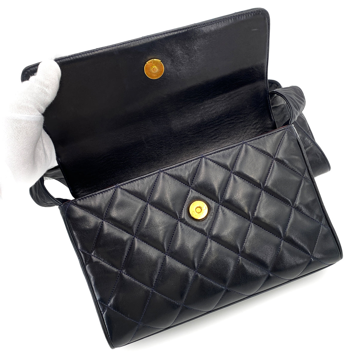 CHANEL VINTAGE MATELASSE SHOULDER BAG NAVY LAMB SKIN 90248124