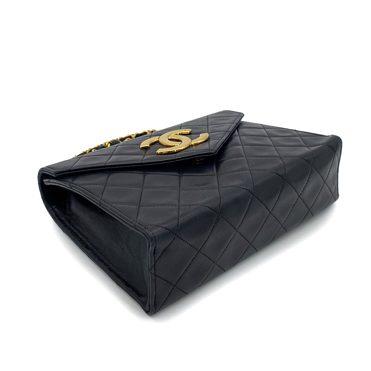 CHANEL VINTAGE MATELASSE BIG COCO CHAIN SHOULDER BAG BLACK LAMB SKIN 90248125