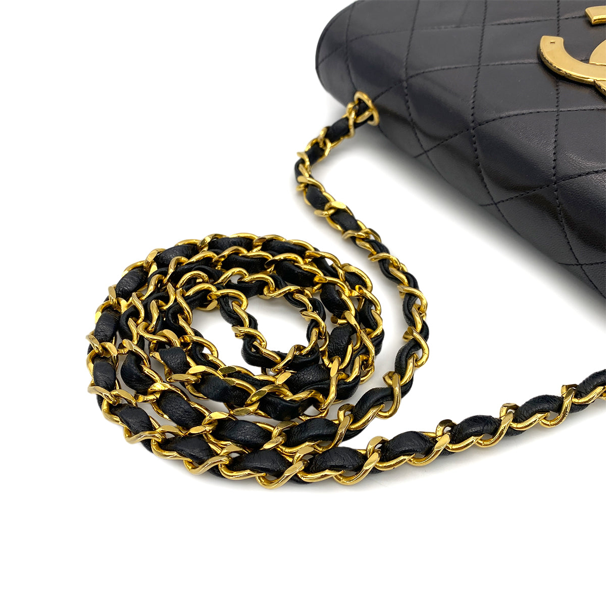 CHANEL VINTAGE MATELASSE BIG COCO CHAIN SHOULDER BAG BLACK LAMB SKIN 90248125