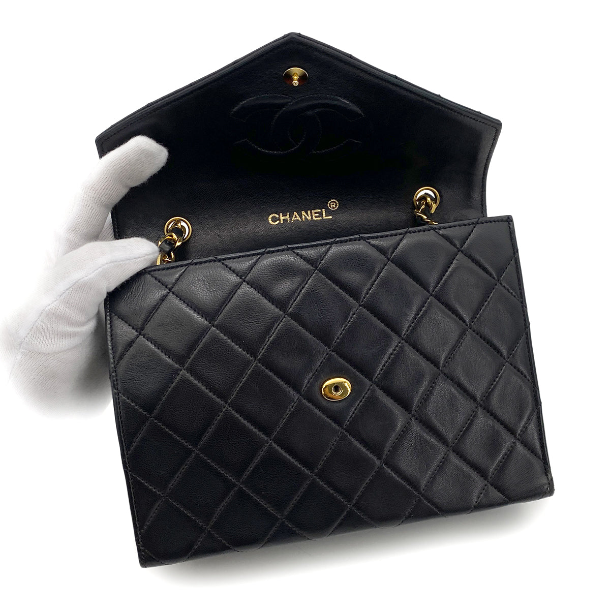 CHANEL VINTAGE MATELASSE BIG COCO CHAIN SHOULDER BAG BLACK LAMB SKIN 90248125