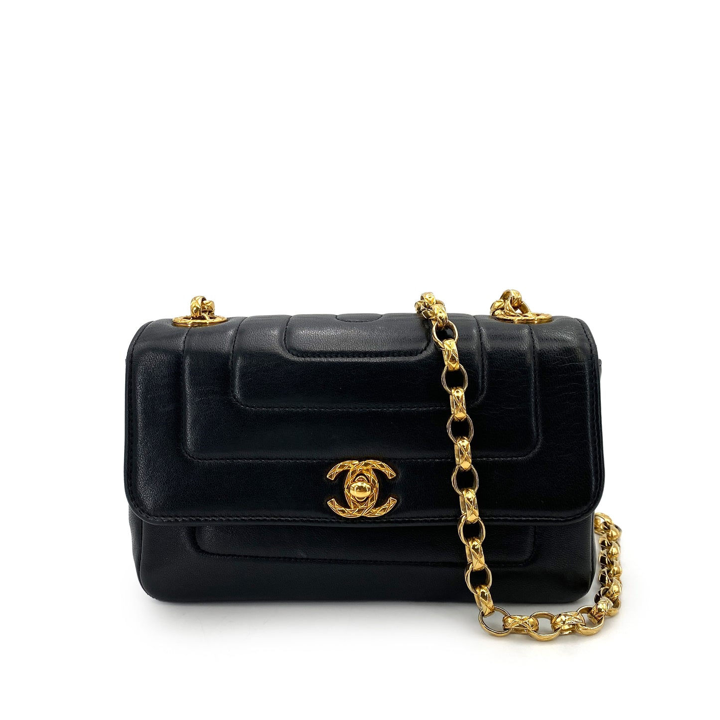 CHANEL VINTAGE MINI MADEMOISELLE BIJOU CHAIN SHOULDER BAG BLACK LAMB SKIN 90248127