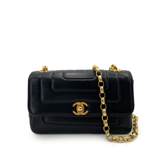 CHANEL VINTAGE MINI MADEMOISELLE BIJOU CHAIN SHOULDER BAG BLACK LAMB SKIN 90248127
