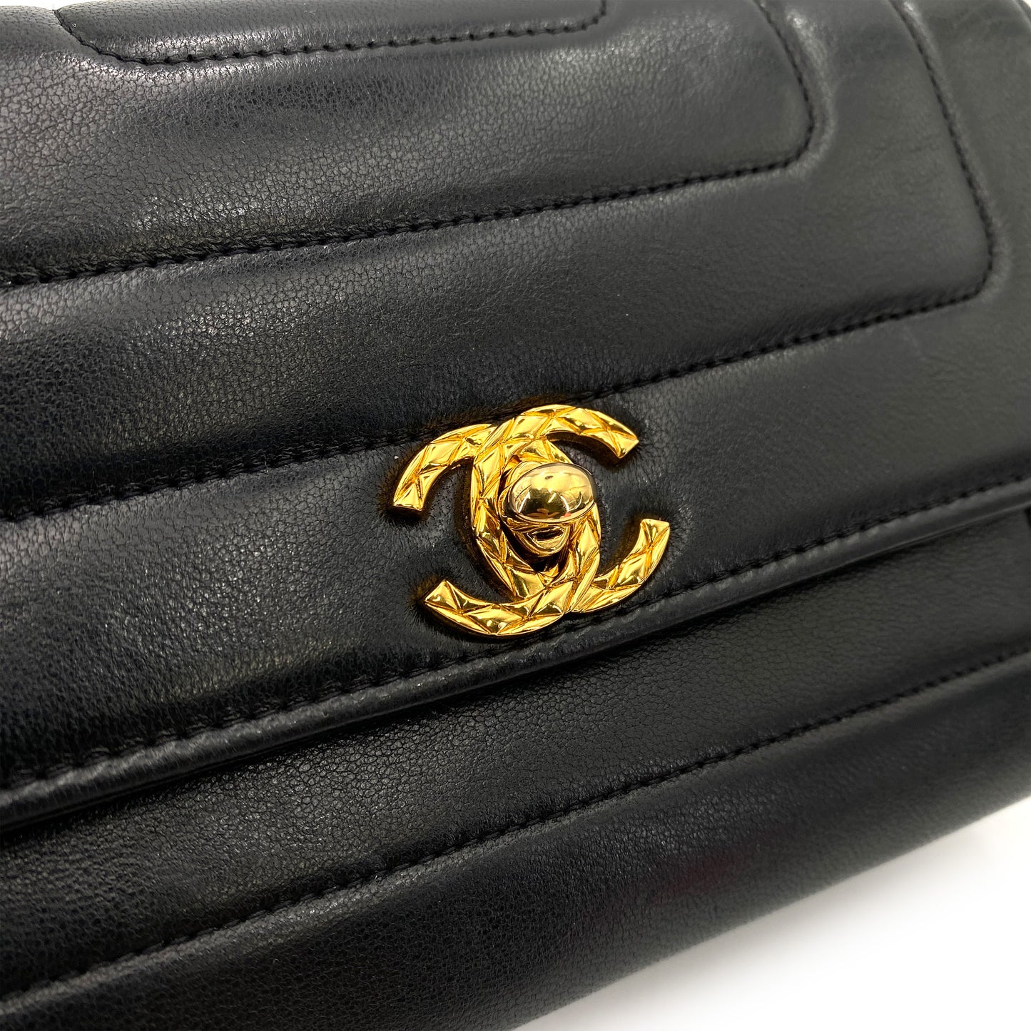 CHANEL VINTAGE MINI MADEMOISELLE BIJOU CHAIN SHOULDER BAG BLACK LAMB SKIN 90248127