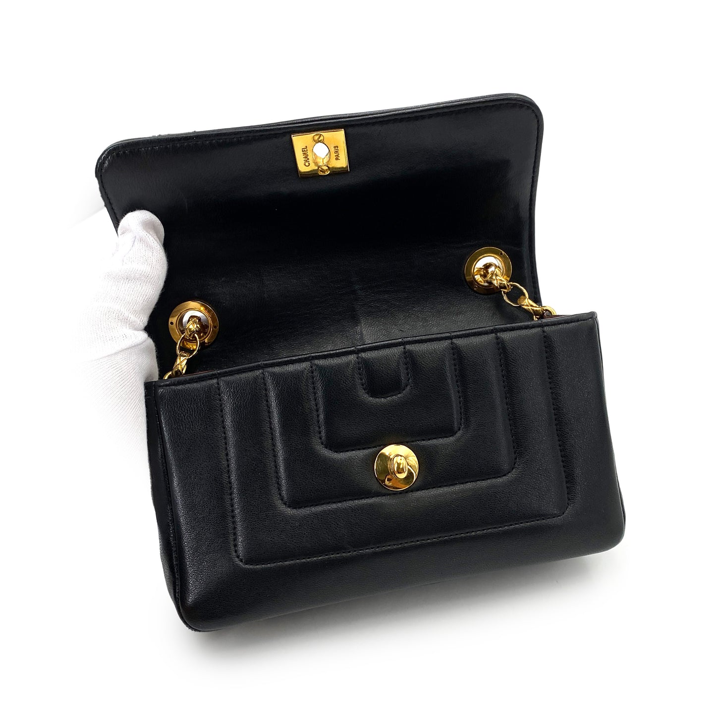 CHANEL VINTAGE MINI MADEMOISELLE BIJOU CHAIN SHOULDER BAG BLACK LAMB SKIN 90248127