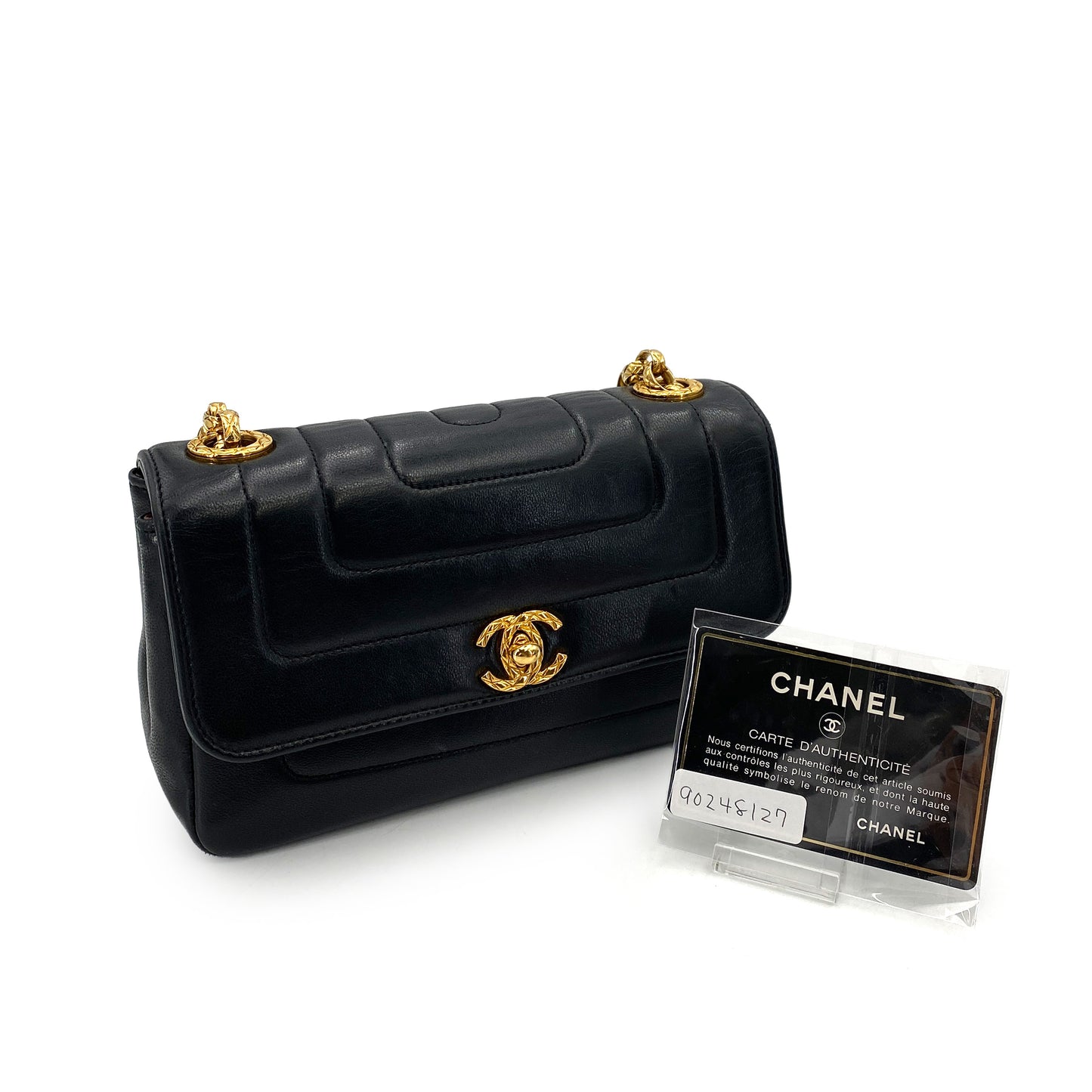 CHANEL VINTAGE MINI MADEMOISELLE BIJOU CHAIN SHOULDER BAG BLACK LAMB SKIN 90248127