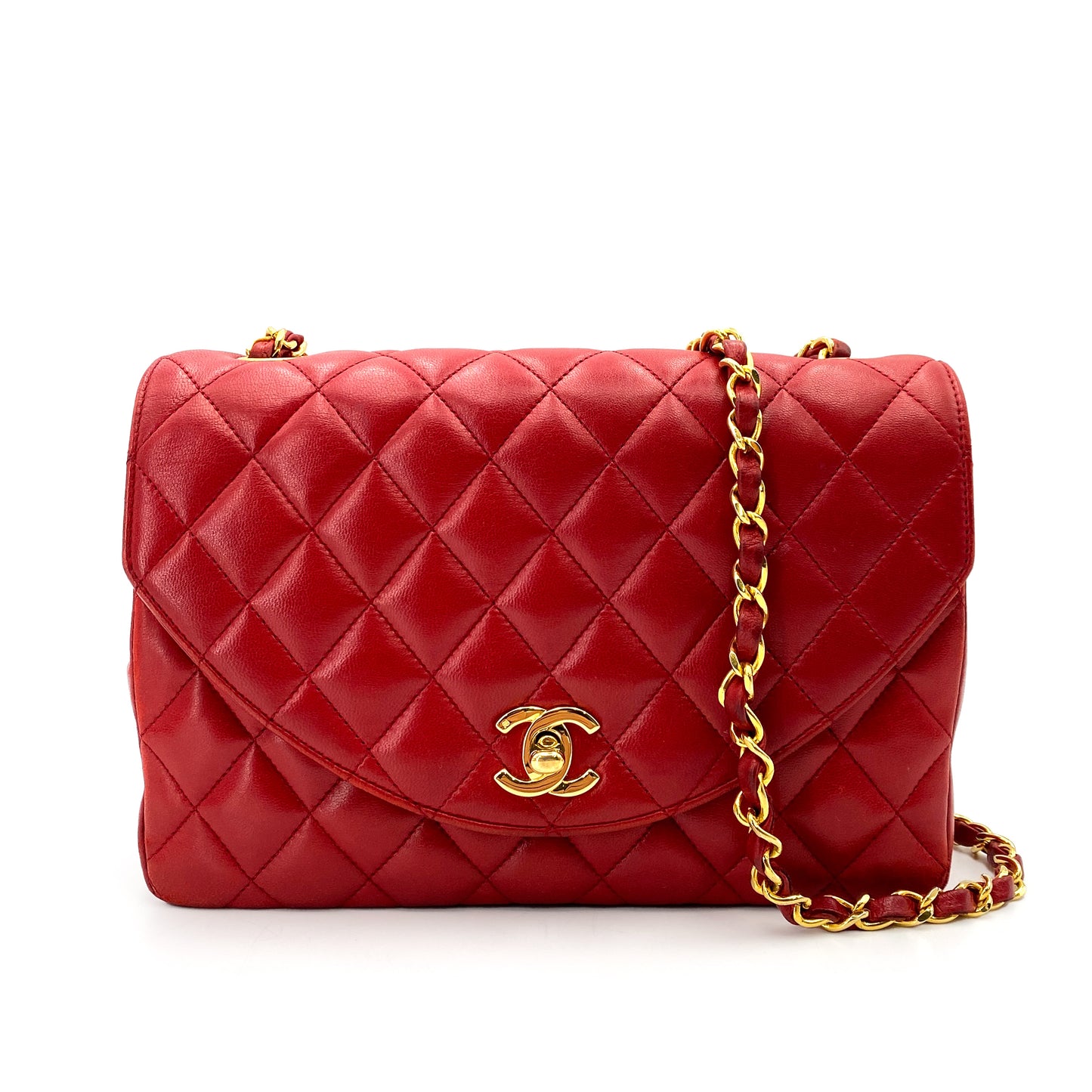 CHANEL VINTAGE HALF MOON CHAIN SHOULDER BAG RED LAMB SKIN 90248131