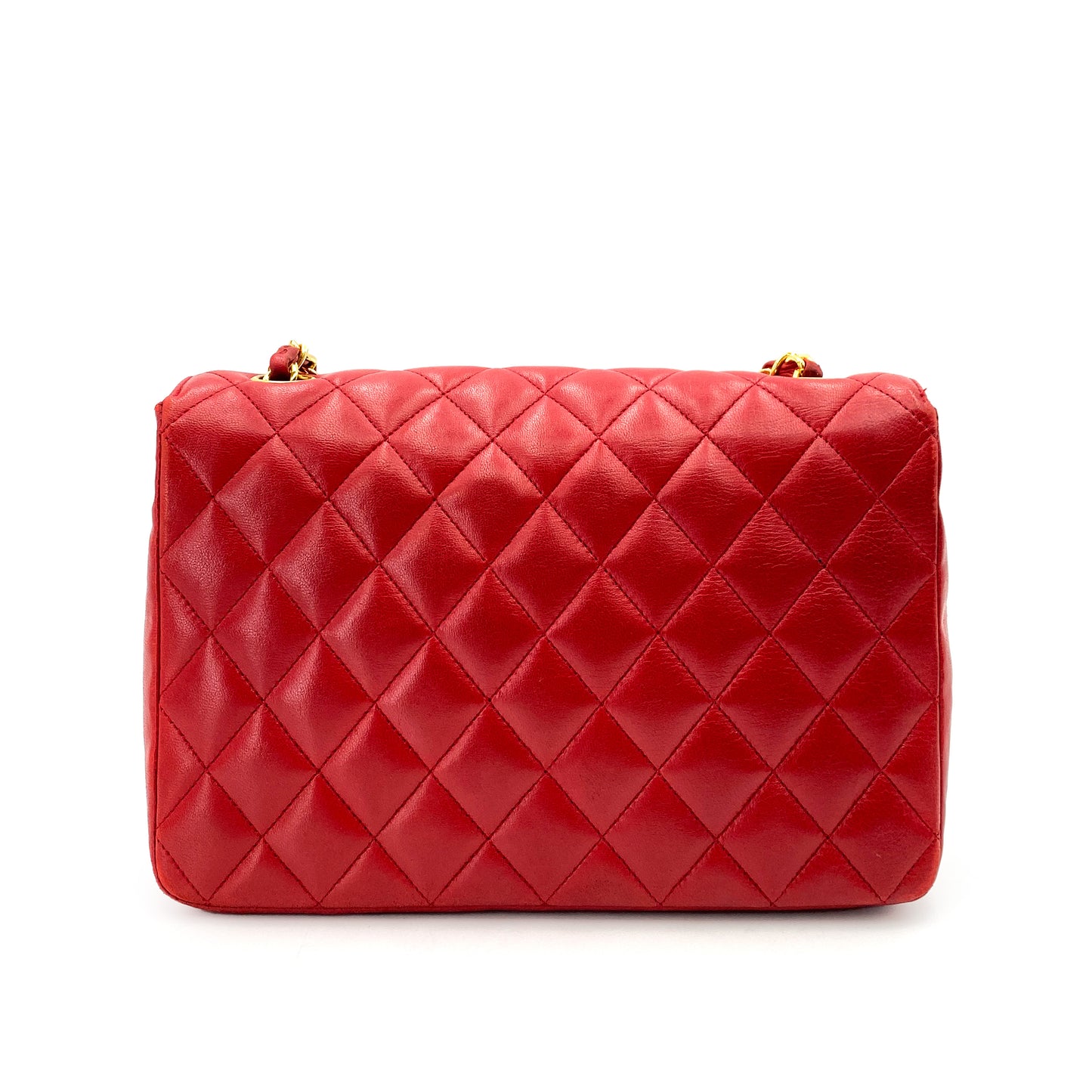 CHANEL VINTAGE HALF MOON CHAIN SHOULDER BAG RED LAMB SKIN 90248131