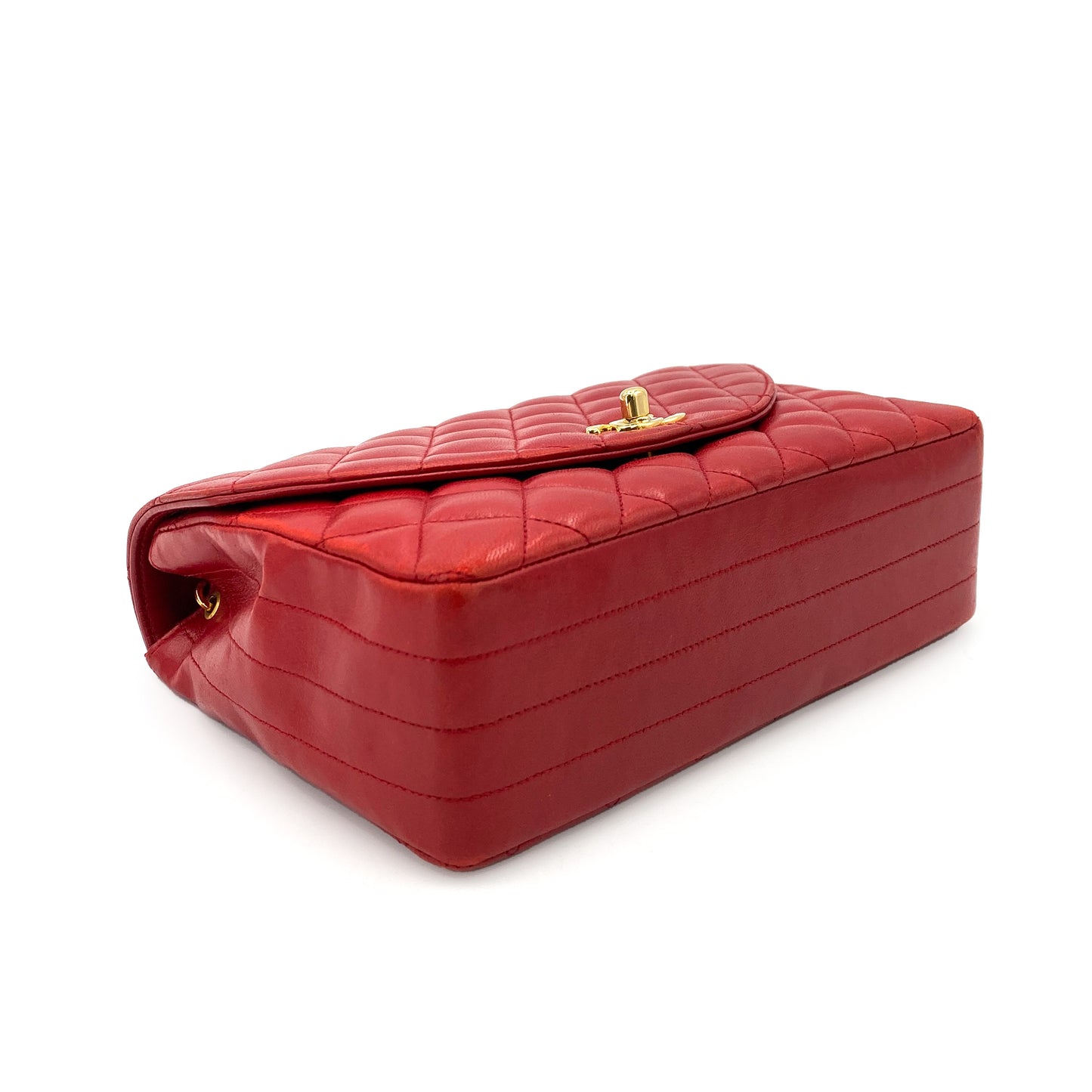 CHANEL VINTAGE HALF MOON CHAIN SHOULDER BAG RED LAMB SKIN 90248131