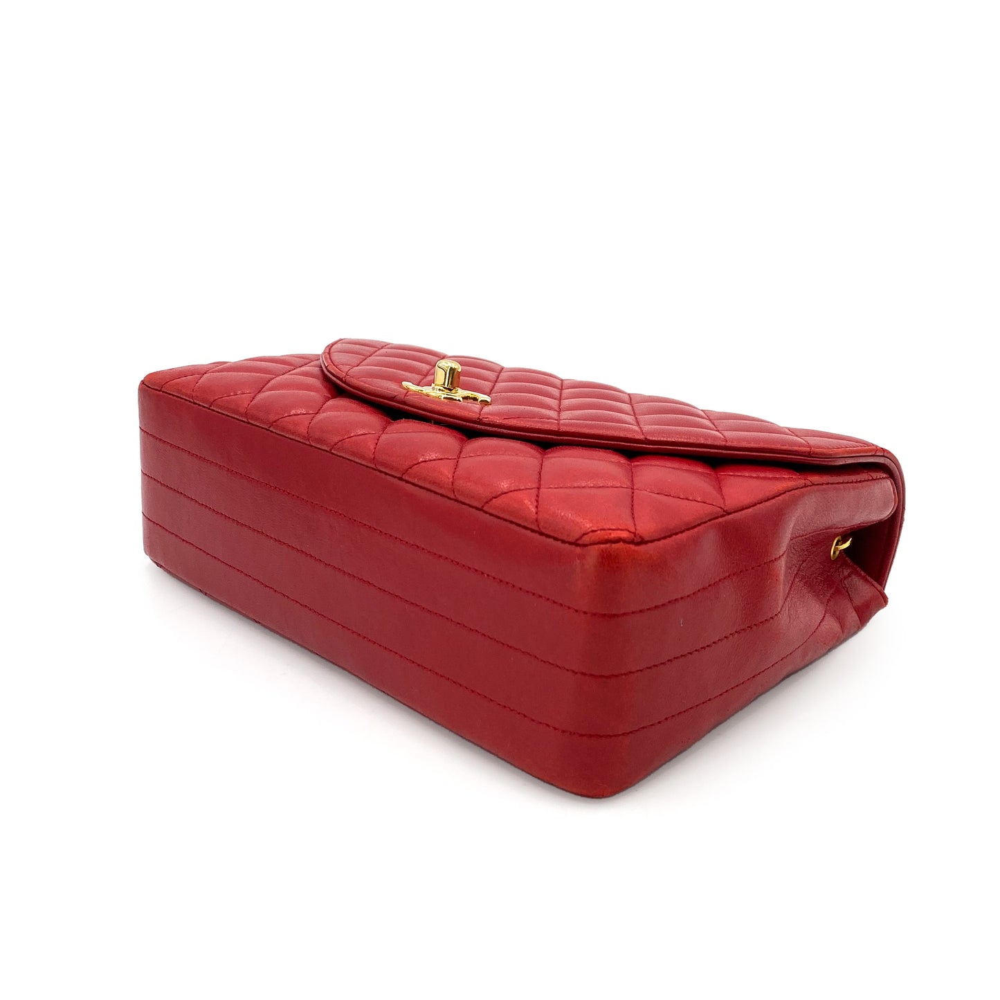 CHANEL VINTAGE HALF MOON CHAIN SHOULDER BAG RED LAMB SKIN 90248131