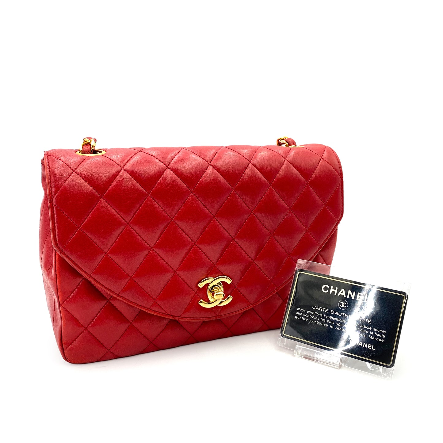 CHANEL VINTAGE HALF MOON CHAIN SHOULDER BAG RED LAMB SKIN 90248131