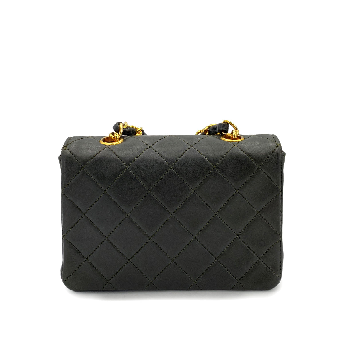 CHANEL VINTAGE MINI MATELASSE CHAIN SHOULDER BAG DARK GRAY LAMB SKIN 90248136