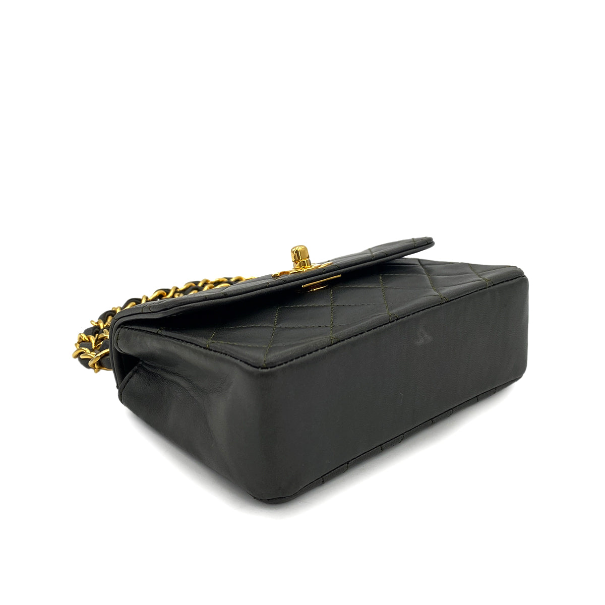 CHANEL VINTAGE MINI MATELASSE CHAIN SHOULDER BAG DARK GRAY LAMB SKIN 90248136