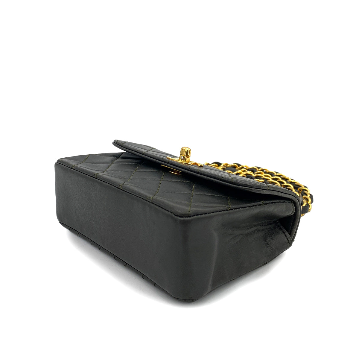 CHANEL VINTAGE MINI MATELASSE CHAIN SHOULDER BAG DARK GRAY LAMB SKIN 90248136