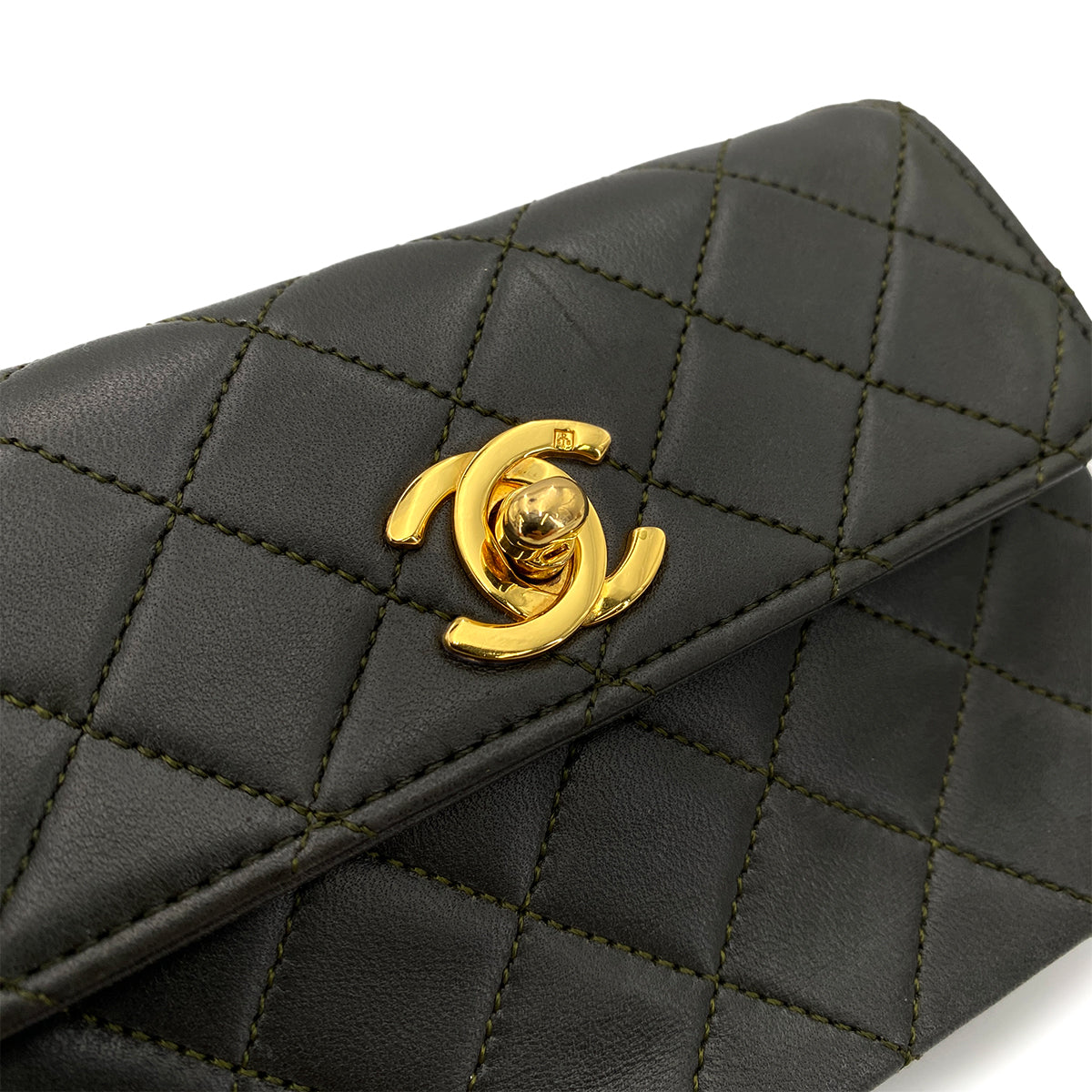 CHANEL VINTAGE MINI MATELASSE CHAIN SHOULDER BAG DARK GRAY LAMB SKIN 90248136