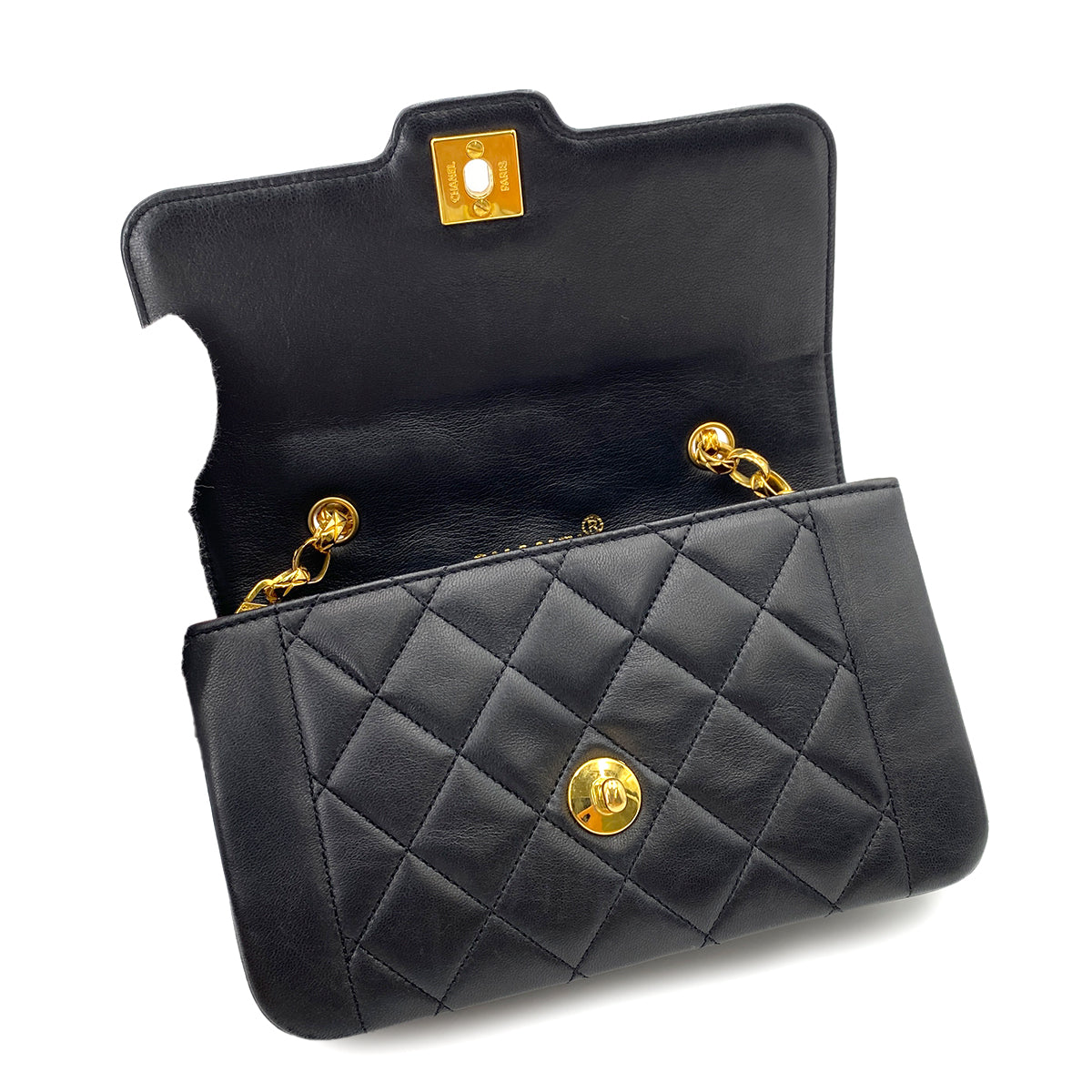 CHANEL VINTAGE BIJOU CHAIN SHOULDER BAG BLACK LAMB SKIN 90248369