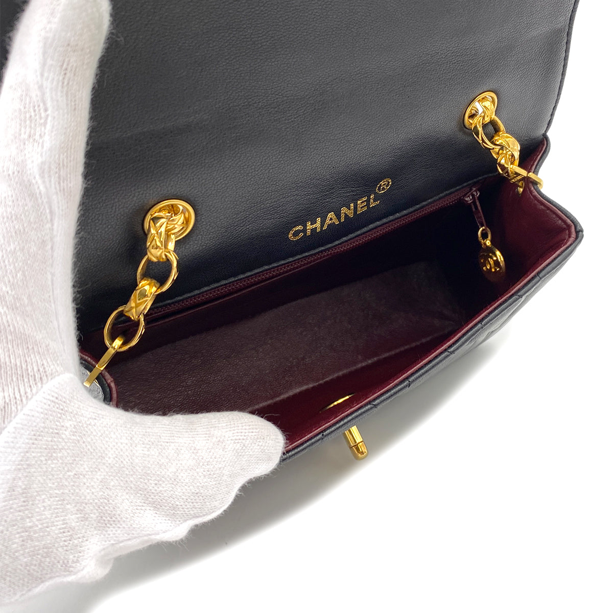 CHANEL VINTAGE BIJOU CHAIN SHOULDER BAG BLACK LAMB SKIN 90248369
