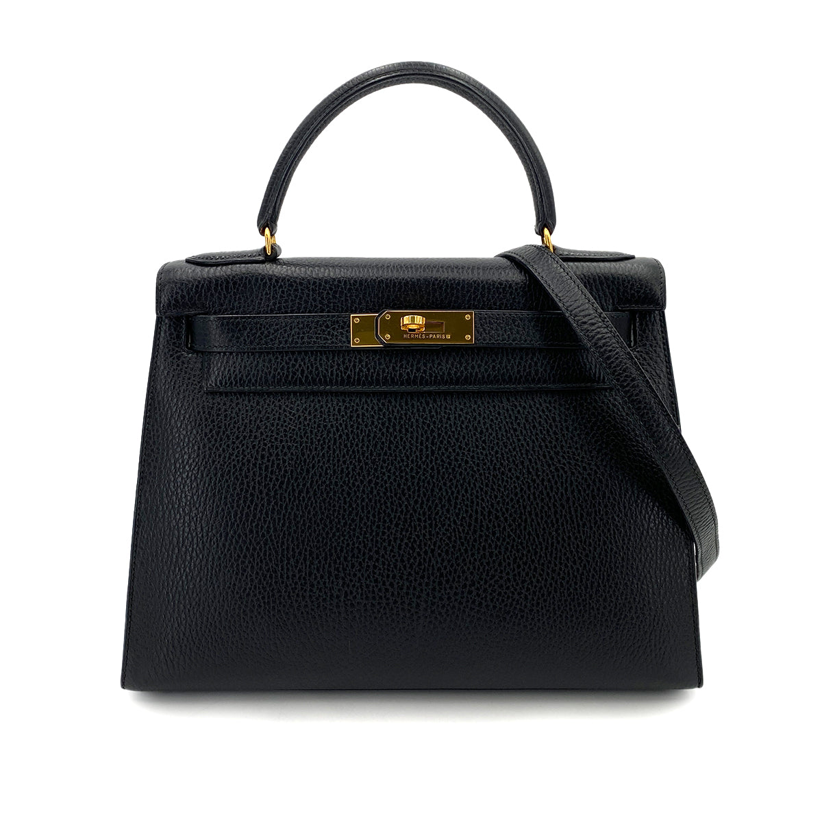 HERMES KELLY 28 SELLIER BLACK ARDENNES HAND SHOULDER BAG V 90248809