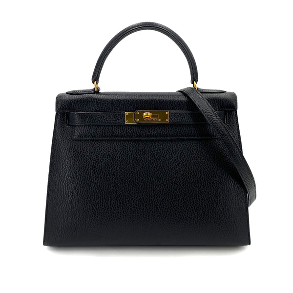 HERMES KELLY 28 SELLIER BLACK ARDENNES HAND SHOULDER BAG V 90248809 - PURPOSE