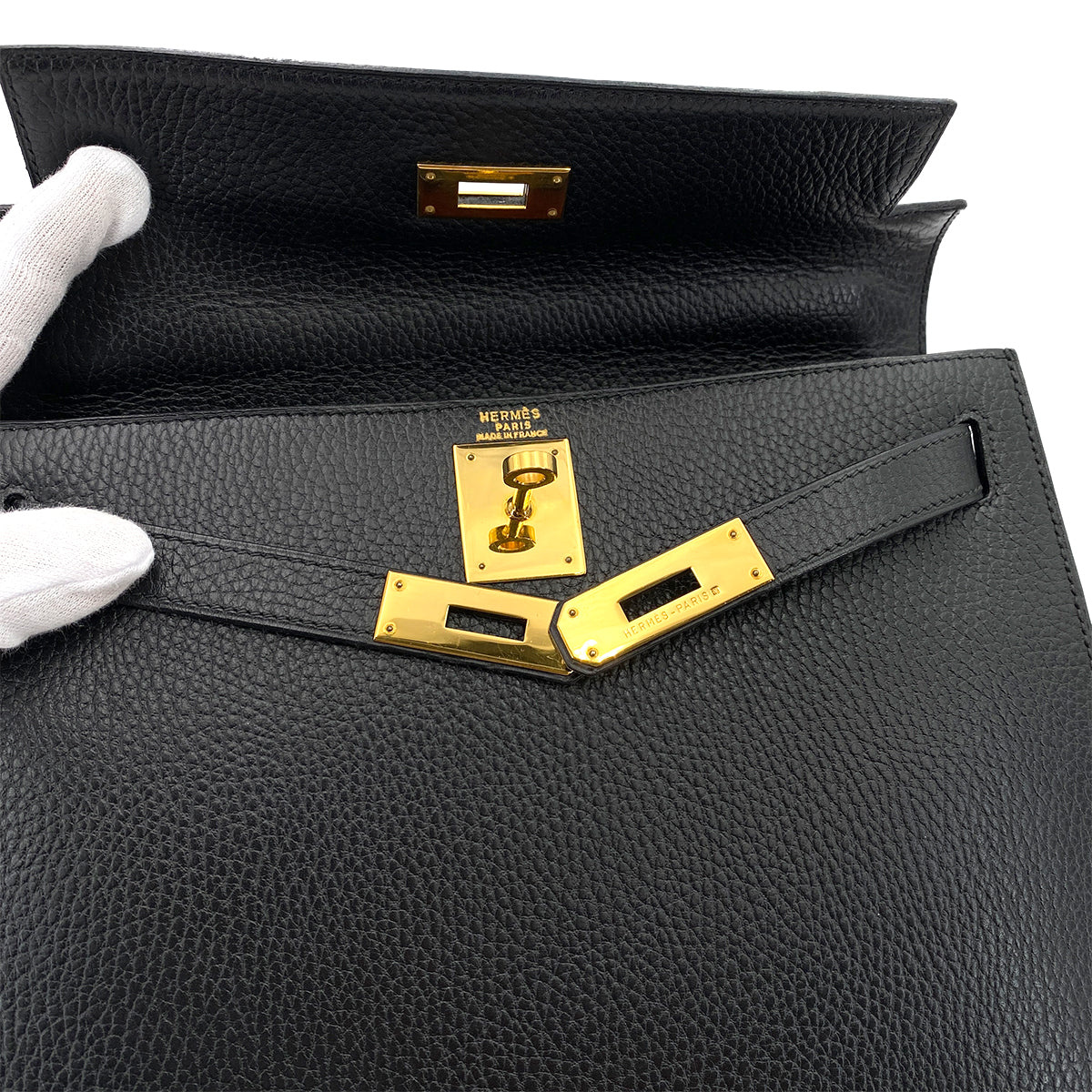 HERMES KELLY 28 SELLIER BLACK ARDENNES HAND SHOULDER BAG V 90248809