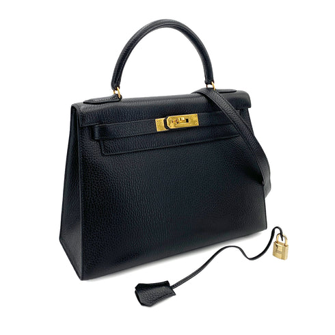 HERMES KELLY 28 SELLIER BLACK ARDENNES HAND SHOULDER BAG V 90248809 - PURPOSE