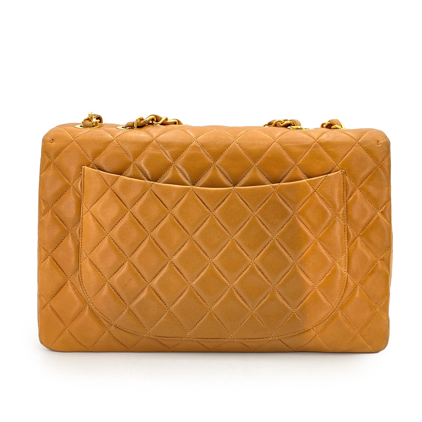 CHANEL VINTAGE MAXI MATELASSE 34 CHAIN SHOULDER BAG CAMEL LAMB SKIN 90248811