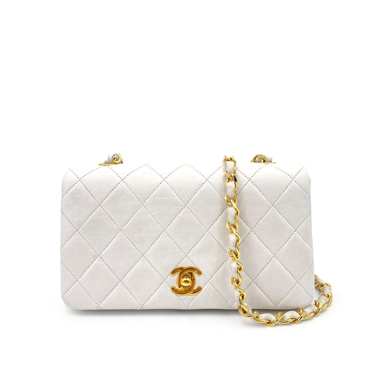 CHANEL VINTAGE MINI FULL FLAP CHAIN SHOULDER BAG WHITE LAMB SKIN 90248812