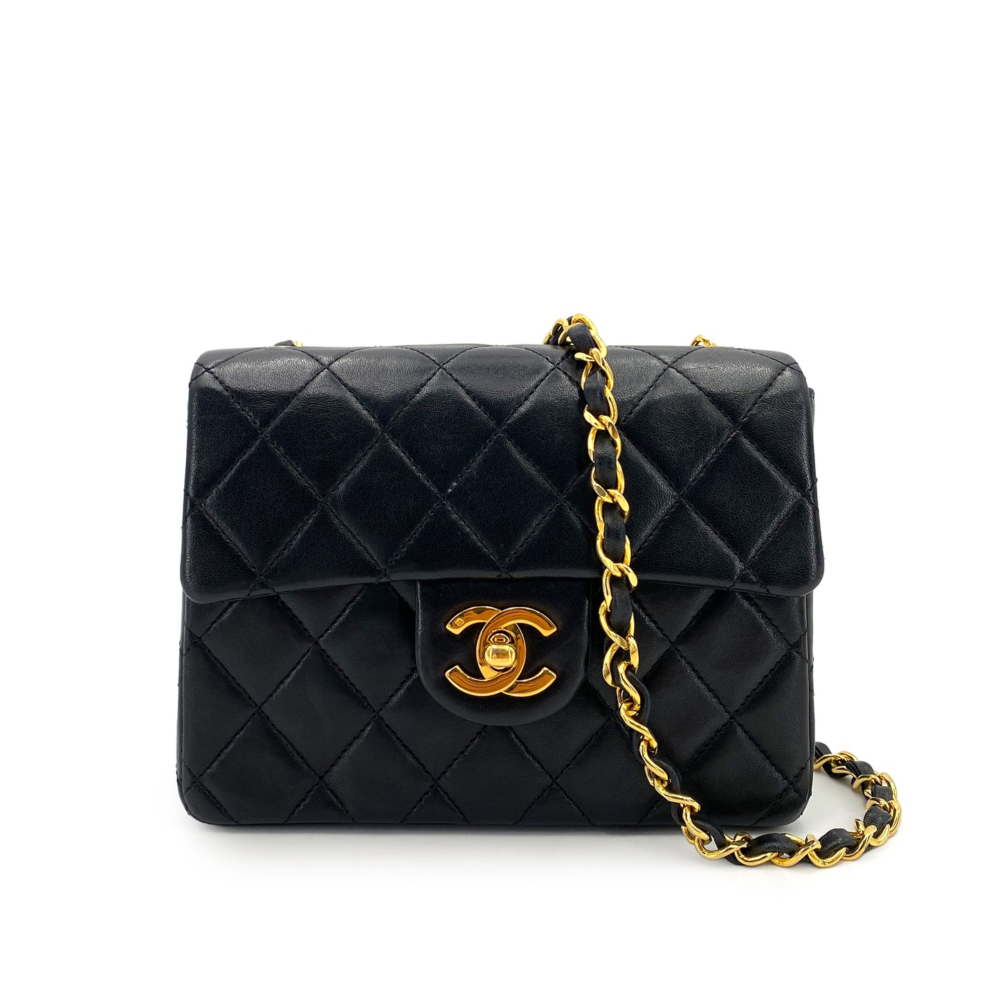 CHANEL VINTAGE MINI SQUARE 17 CHAIN SHOULDER BAG BLACK LAMB SKIN 90248822