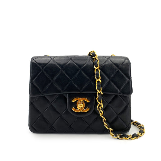 CHANEL VINTAGE MINI SQUARE 17 CHAIN SHOULDER BAG BLACK LAMB SKIN 90248822