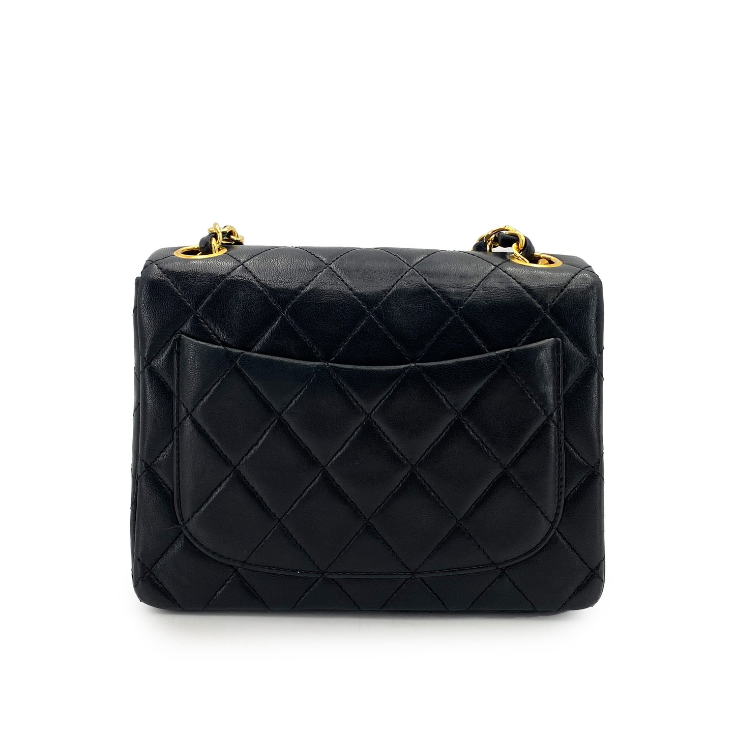 CHANEL VINTAGE MINI SQUARE 17 CHAIN SHOULDER BAG BLACK LAMB SKIN 90248822
