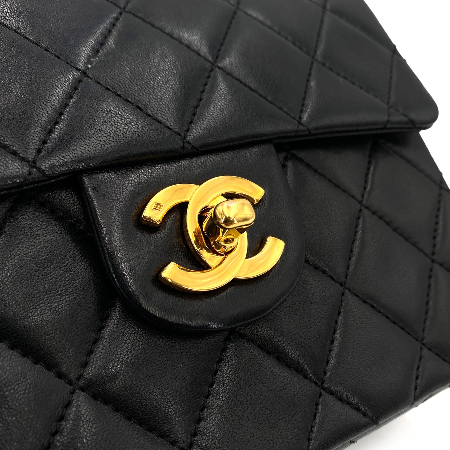 CHANEL VINTAGE MINI SQUARE 17 CHAIN SHOULDER BAG BLACK LAMB SKIN 90248822
