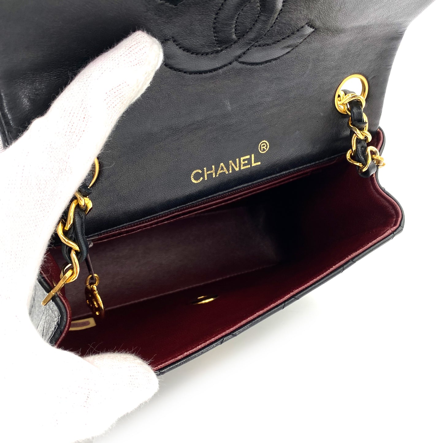 CHANEL VINTAGE MINI SQUARE 17 CHAIN SHOULDER BAG BLACK LAMB SKIN 90248822
