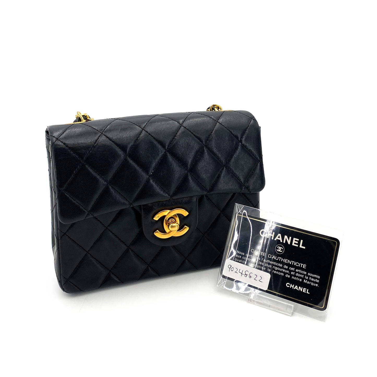 CHANEL VINTAGE MINI SQUARE 17 CHAIN SHOULDER BAG BLACK LAMB SKIN 90248822