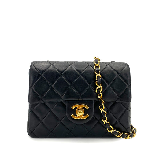 CHANEL VINTAGE MINI SQUARE 17 CHAIN SHOULDER BAG BLACK LAMB SKIN 90248829