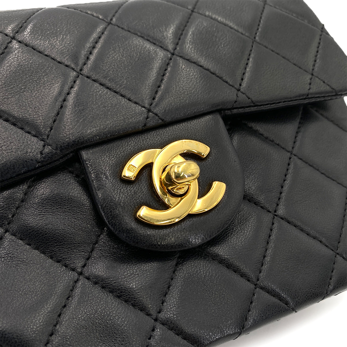CHANEL VINTAGE MINI SQUARE 17 CHAIN SHOULDER BAG BLACK LAMB SKIN 90248829