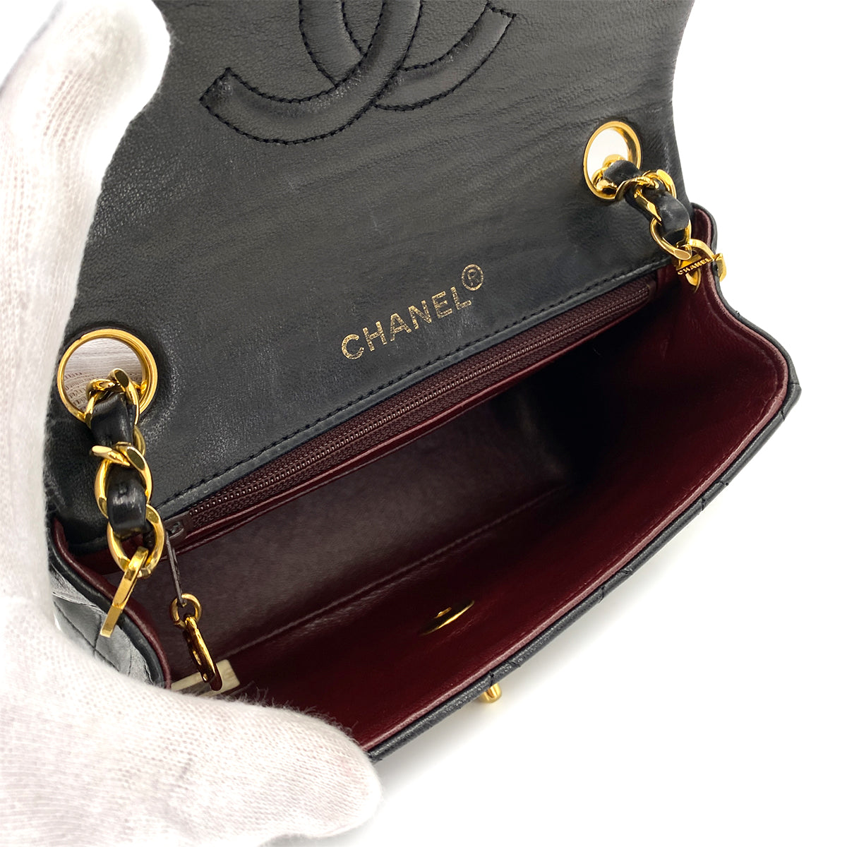 CHANEL VINTAGE MINI SQUARE 17 CHAIN SHOULDER BAG BLACK LAMB SKIN 90248829