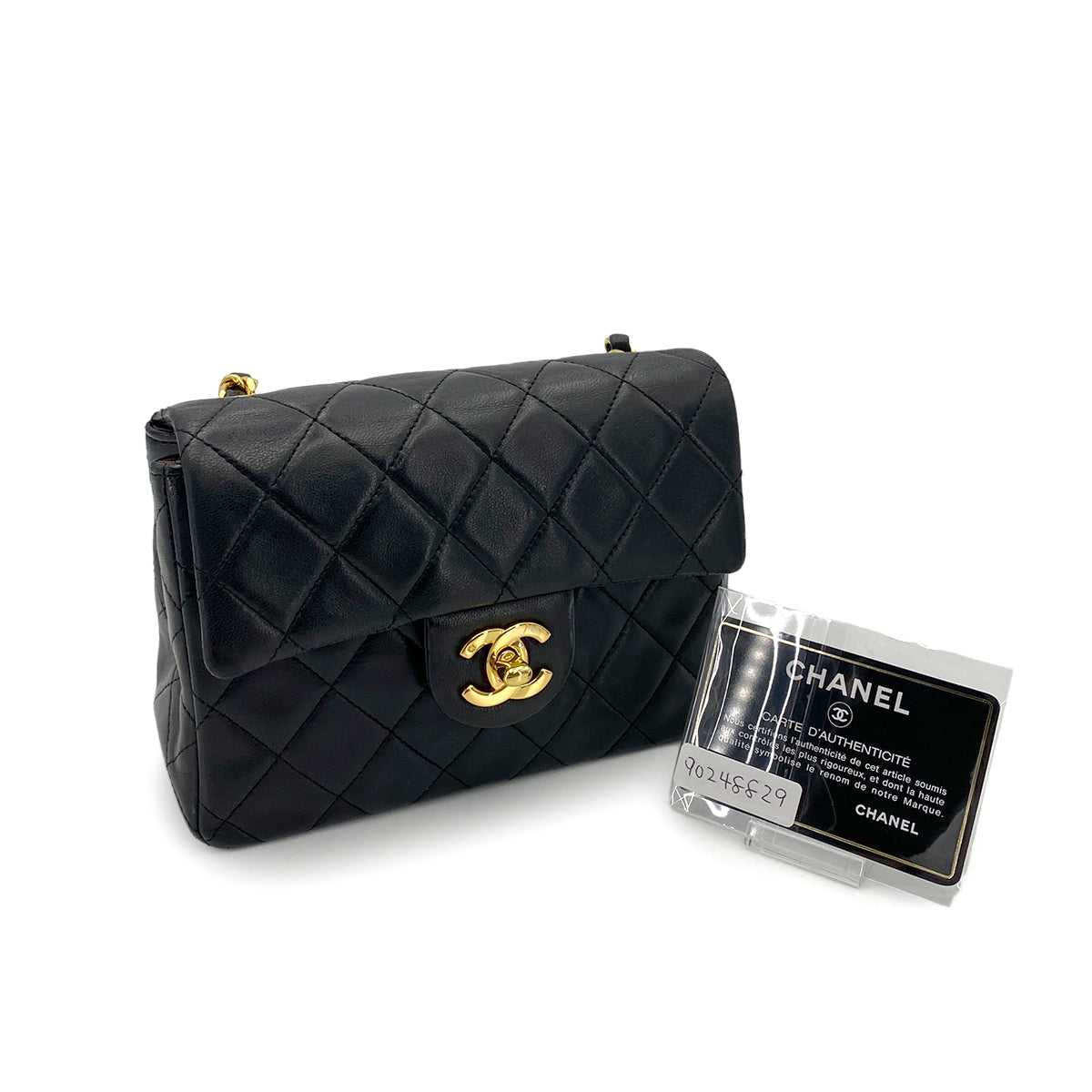CHANEL VINTAGE MINI SQUARE 17 CHAIN SHOULDER BAG BLACK LAMB SKIN 90248829
