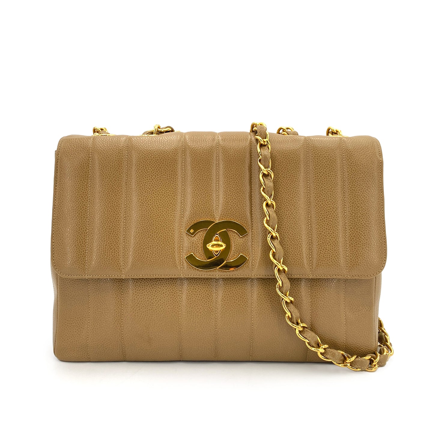 CHANEL VINTAGE MADEMOISELLE BIG COCO CHAINSHOULDER BAG BEIGE CAVIAR SKIN 90248830