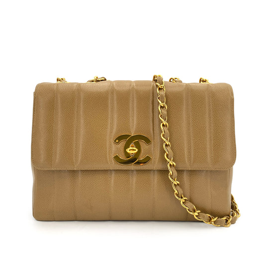 CHANEL VINTAGE MADEMOISELLE BIG COCO CHAINSHOULDER BAG BEIGE CAVIAR SKIN 90248830