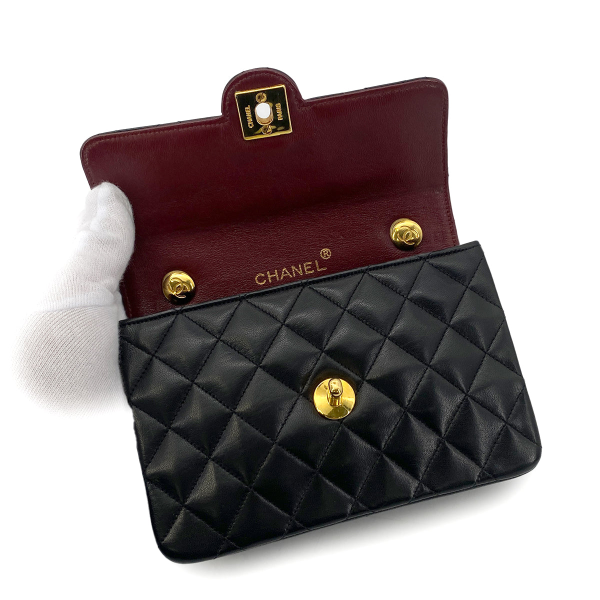 CHANEL VINTAGE MINI MATELASSE CHAIN SHOULDER BAG BLACK LAMB SKIN 90248831