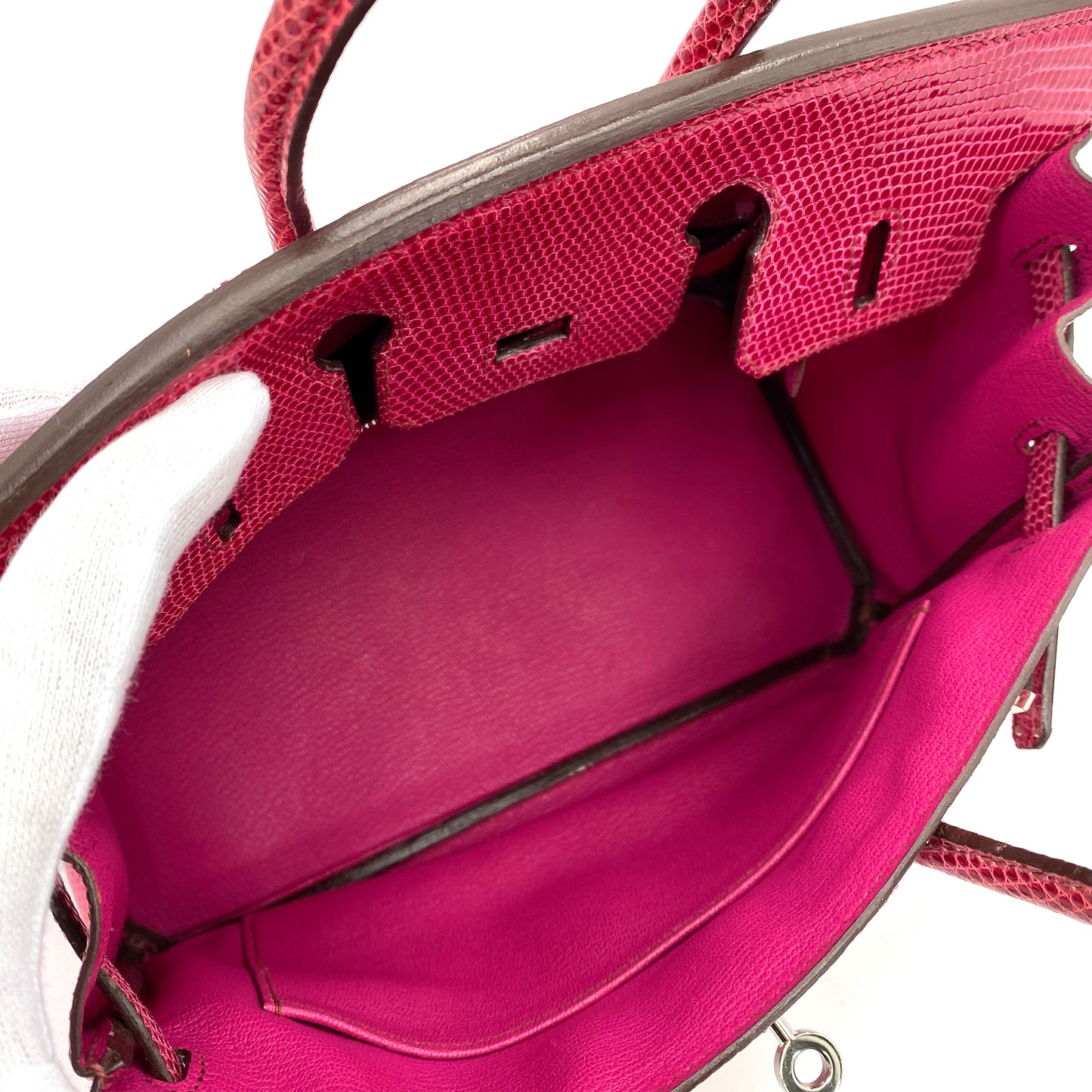 HERMES BIRKIN 25 FUSCHIA PINK LIZARD HAND BAG □L SHW 90248833