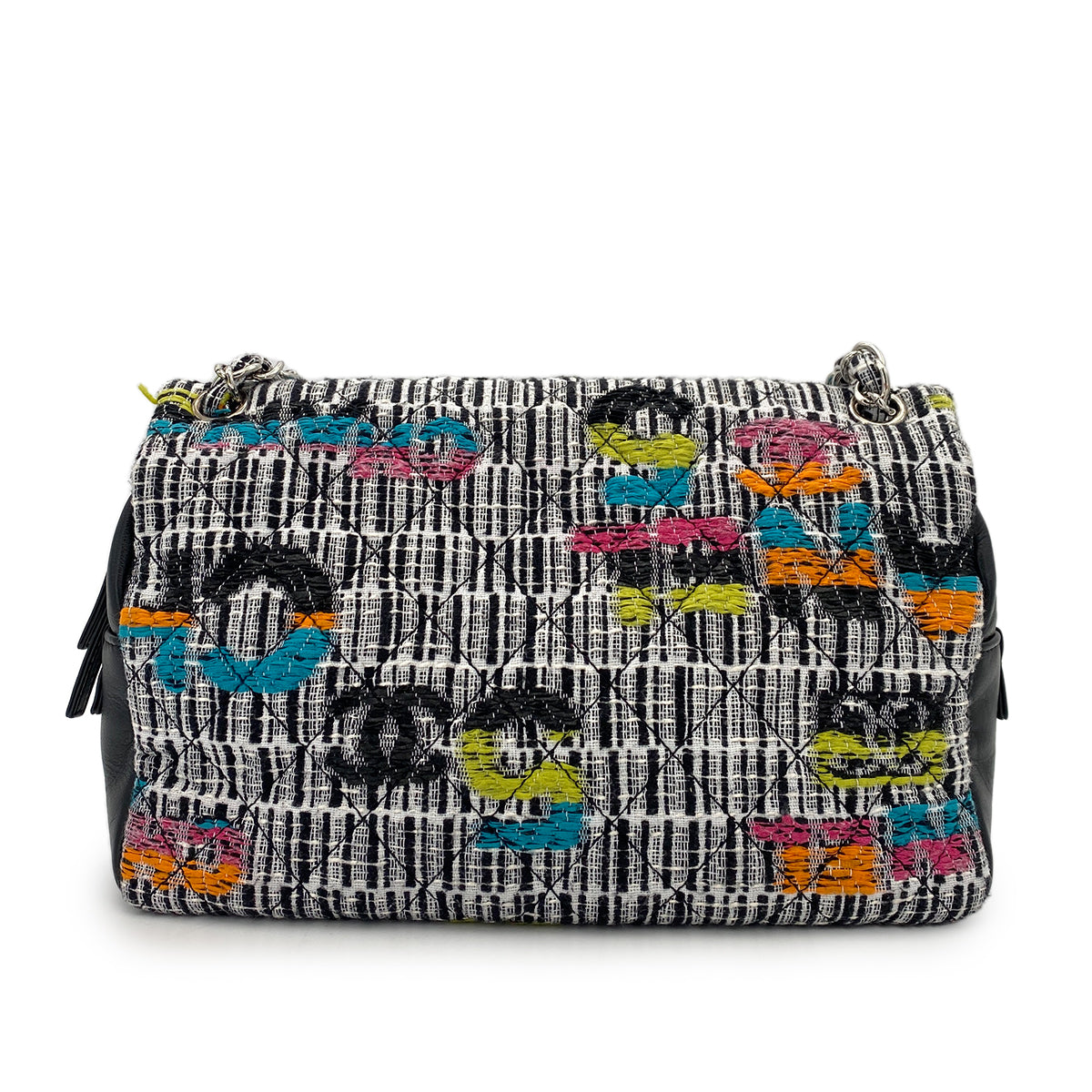 CHANEL DOUBLE CHAIN SHOULDER BAG MULTI COLOR TWEED 90248836