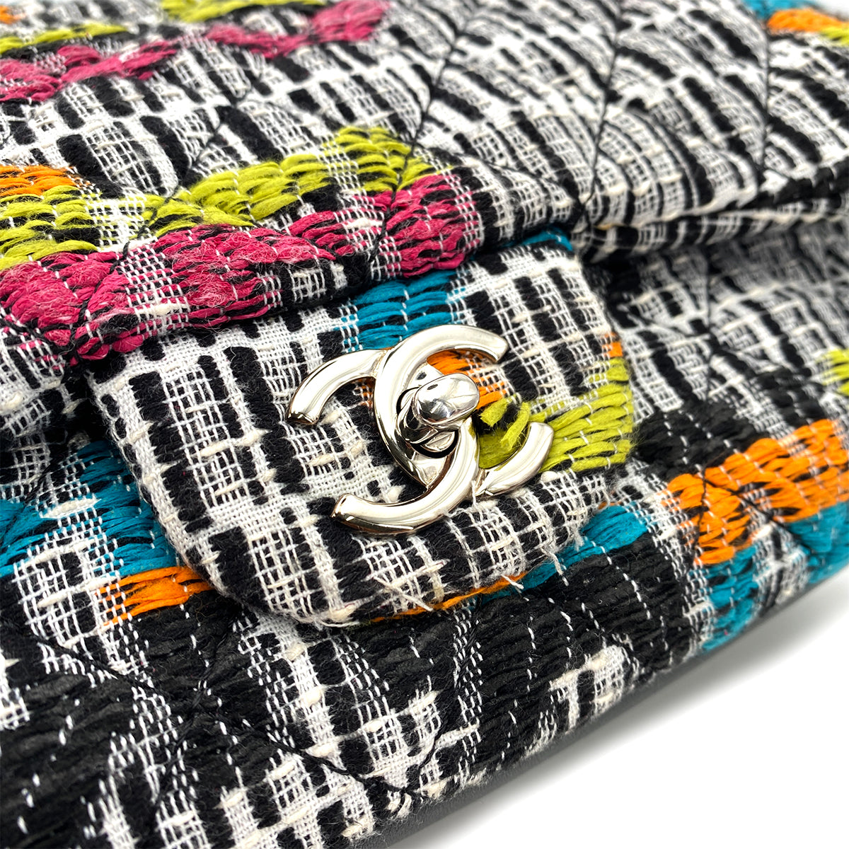 CHANEL DOUBLE CHAIN SHOULDER BAG MULTI COLOR TWEED 90248836