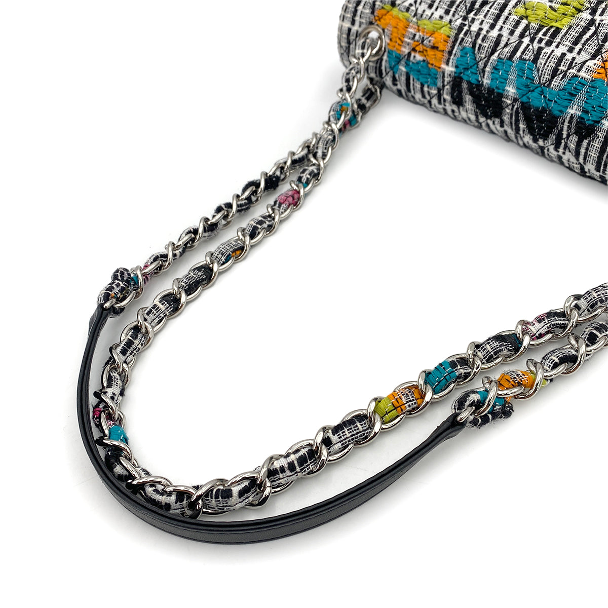 CHANEL DOUBLE CHAIN SHOULDER BAG MULTI COLOR TWEED 90248836