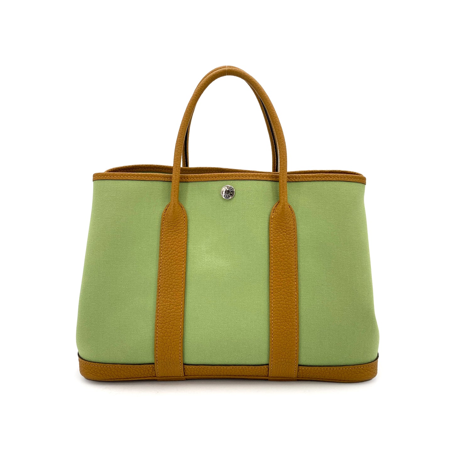HERMES GARDEN PARTY TPM VERT CRIQUET OCRE TOILE OFFICIER VEAU NEGONDA HAND BAG Y 90249013