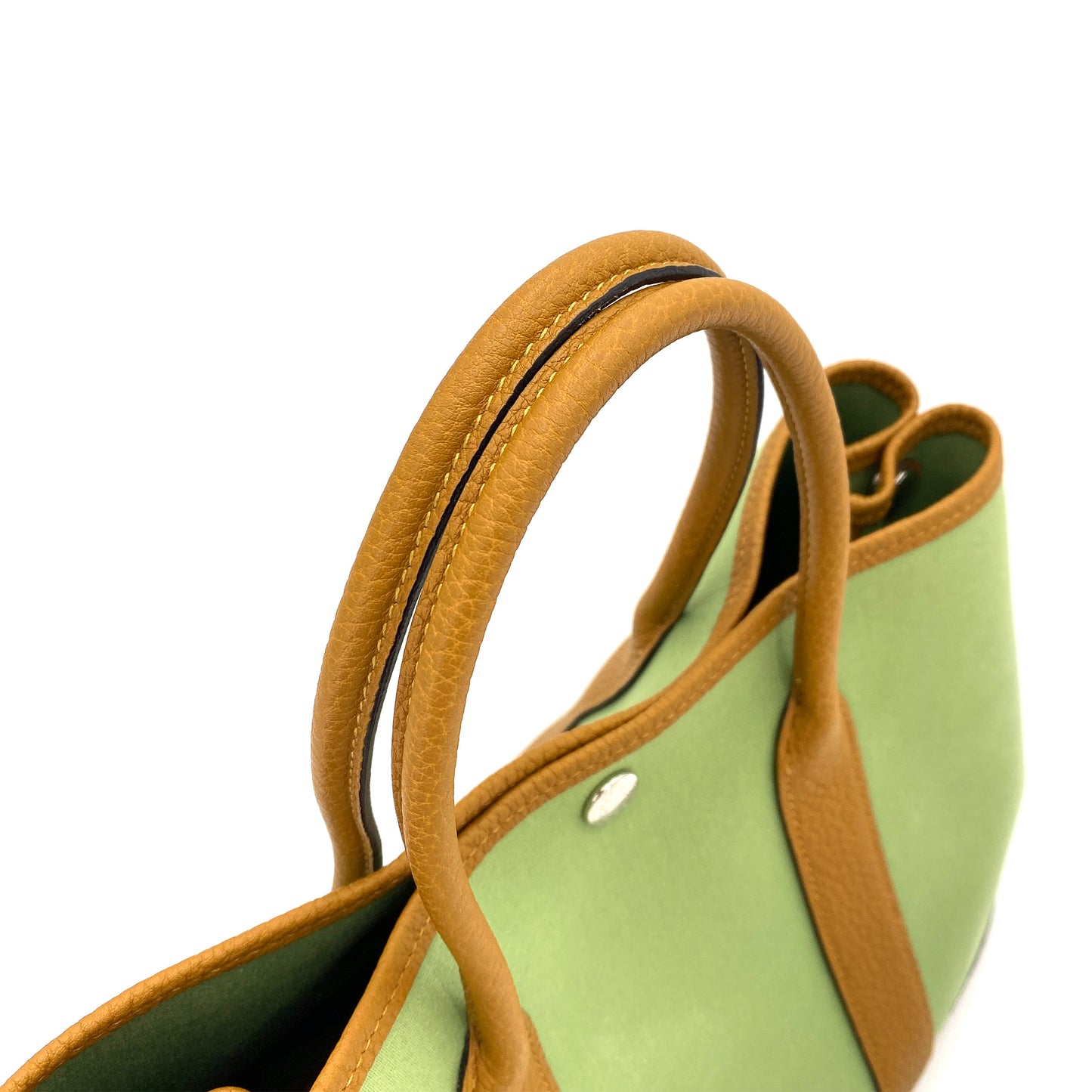 HERMES GARDEN PARTY TPM VERT CRIQUET OCRE TOILE OFFICIER VEAU NEGONDA HAND BAG Y 90249013