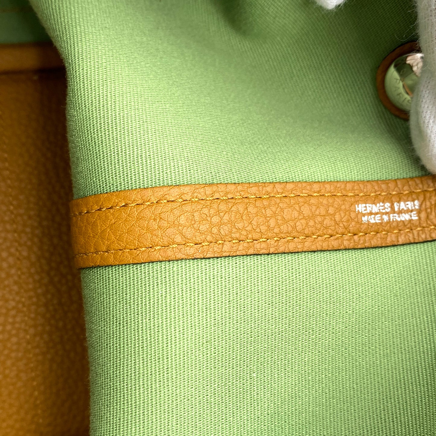 HERMES GARDEN PARTY TPM VERT CRIQUET OCRE TOILE OFFICIER VEAU NEGONDA HAND BAG Y 90249013