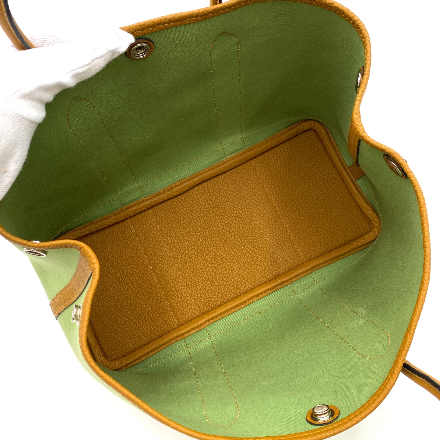 HERMES GARDEN PARTY TPM VERT CRIQUET OCRE TOILE OFFICIER VEAU NEGONDA HAND BAG Y 90249013
