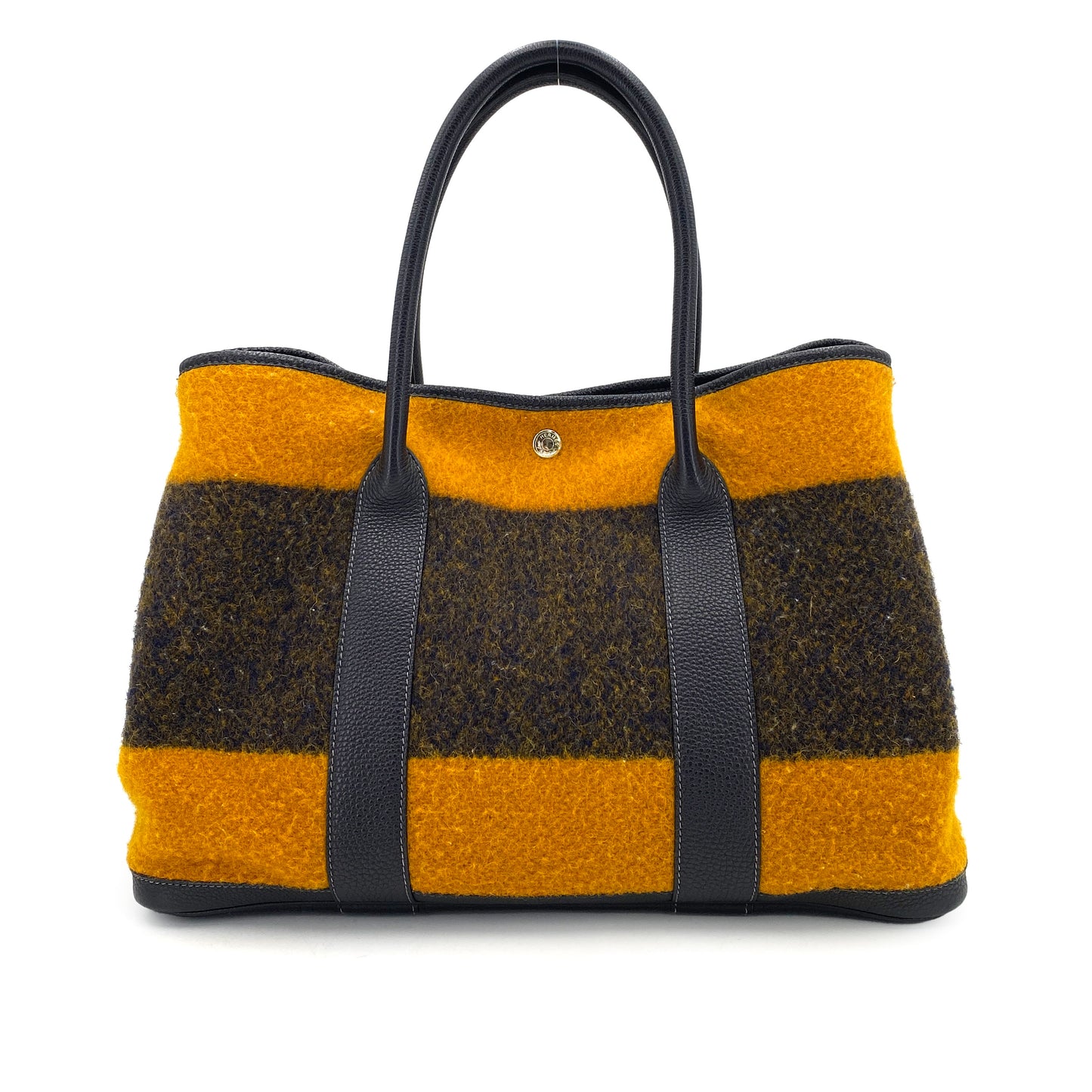 HERMES GARDEN PARTY PM ROCABAR NAVY ORANGE WOOL TOTE BAG 90249023